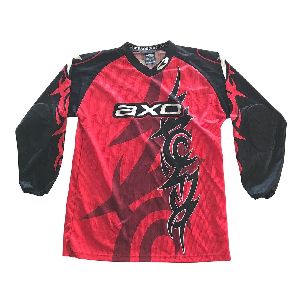 AXO Sport Motocross Jersey Red Black Tribal Graphic Padded BMX MX MTB Mens Small